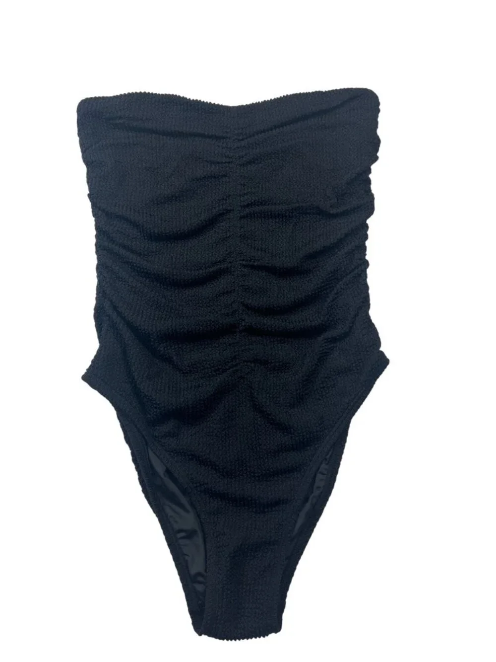 NWT Milly Women's S Black Textured Ruched Strapless One-Piece Swimsuit Chic